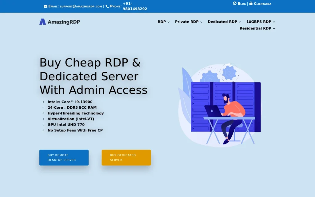 AmazingRDP homepage hero section