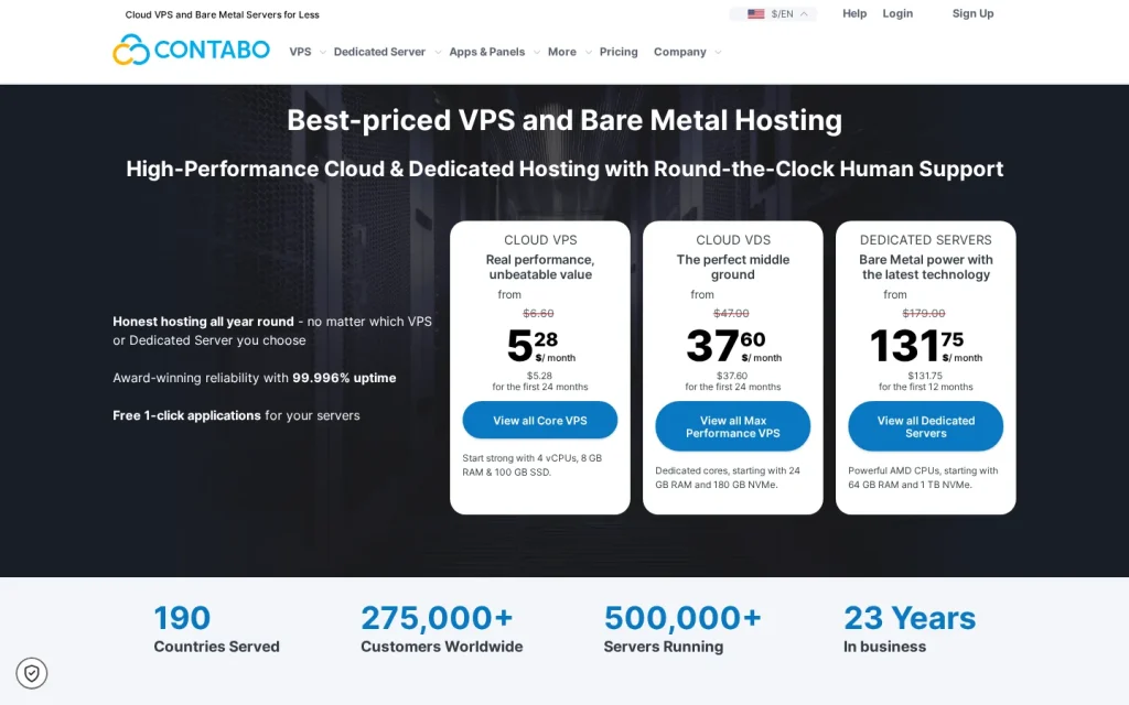 Contabo homepage hero section