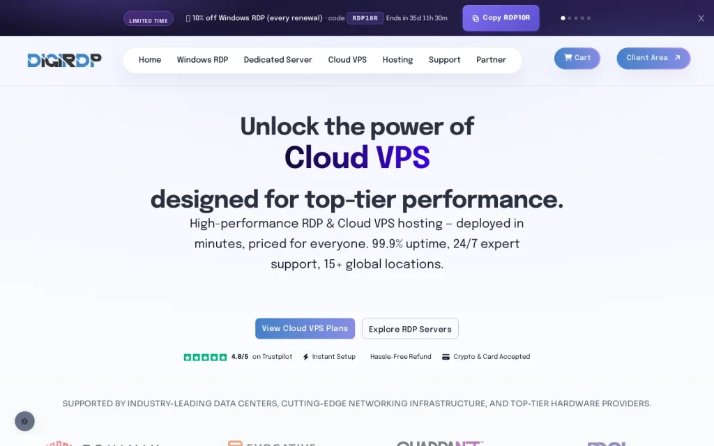 DigiRDP homepage hero section