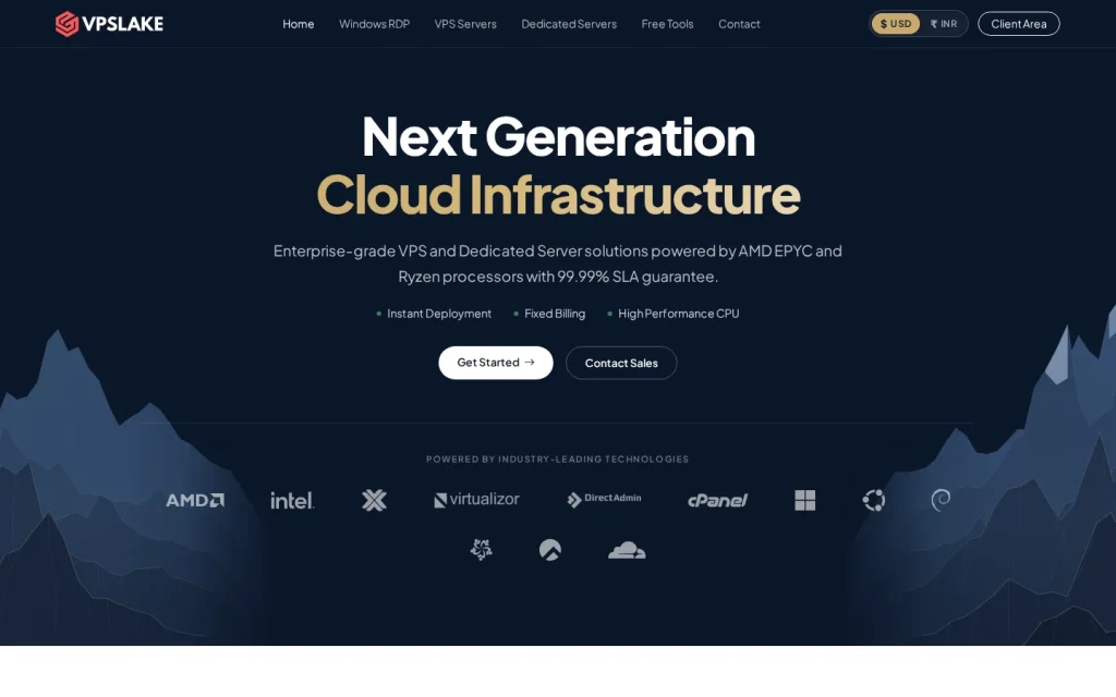 VPSLake homepage hero section
