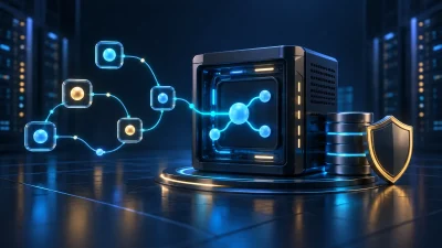A polished 3D illustration of an automation workflow running on a Linux VPS with connected nodes and glowing data paths.